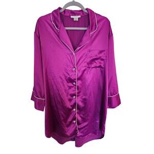 Natori Private Luxuries Purple Sleep Night Shirt Button down Nightgown medium